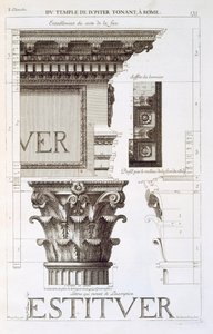 Entablature, capitello e iscrizione dal Tempio di Giove Tonante, da 