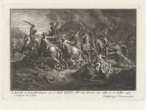 Veduta della battaglia di Lauffeldt (Lafeld, vicino a Maastricht) del 2 luglio 1747 durante la guerra di successione austriaca da Antoine Benoist