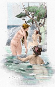 Odissea di Omero: "Nausicaa, figlia del re Alcinoo, e le sue ancelle che lavano i loro vestiti nel fiume" Illustrazione di Antoine Calbet per "L