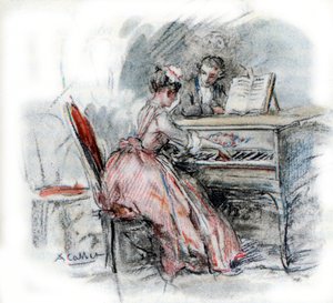 Werther che ammira Charlotte suonare il clavicembalo da Antoine Calbet