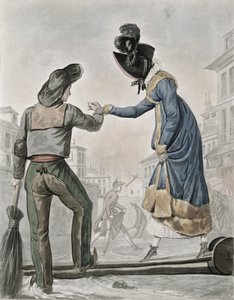 Una donna paga uno spazzino per attraversare una passerella su una strada sporca da Antoine Charles Horace Vernet