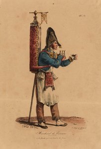 Il Venditore di Tisane, numero 13 dalla serie Le Grida di Parigi, inciso da Francois Seraphin Delpech (1778-1825) da Antoine Charles Horace Vernet