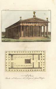 Elevazione e pianta del Tempio di Zeus o Giove sul Monte Olimpo da Antoine Chrysostome Quatremère de Quincy
