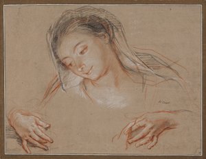 Studio per una Madonna. Testa e due mani da Antoine Coypel