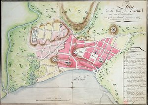 Piano della città di Jacmel con fortificazioni da Antoine François Sorrel des Rivieres