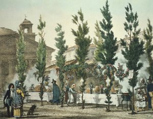 Italia, Roma, venditori di cibo di strada al Pantheon di Antoine Jean-Baptiste Thomas, stampa da Antoine Jean Baptiste Thomas