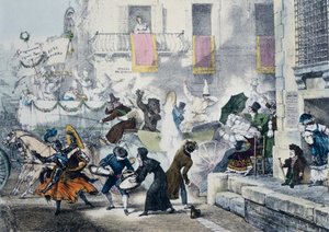 Lancio di coriandoli durante il carnevale a Roma