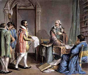 Jean Hennuyer, vescovo di Lisieux, salva la vita degli ugonotti nella sua diocesi, inciso da Roger da Antoine Louis Francois (after) Sergent Marceau