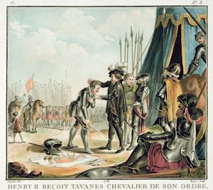 Enrico II (1519-59) riceve Jean de Tavanes come cavaliere nel suo ordine, inciso da Roger, 1788 da Antoine Louis Francois Sergent Marceau
