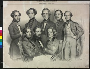 Gruppo di famosi pianisti (litografia) da Antoine Maurin