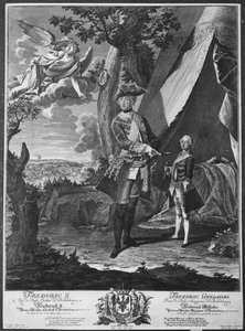 Federico II (1712-86) e suo nipote Federico Guglielmo II (1744-97), inciso da Johann Probst (1673-1750)