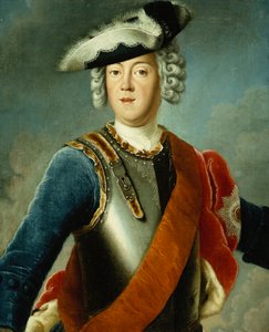 Ritratto di un gentiluomo, detto essere August William, mezzo busto, con giacca blu, camicia bianca e corazza da Antoine Pesne