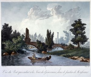 Ponte alla Torre del Governatore nel Parc Monceau, inciso da Chapuy da Antoine Pierre after Mongin