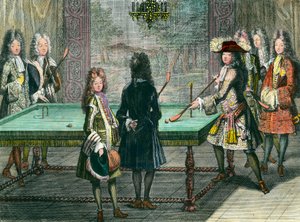 Divertimento reale a Versailles, Re Luigi XIV gioca a biliardo con Philippe Duc d