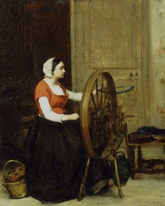 Donna e ruota da filare, c.1860? da Antoine Vollon