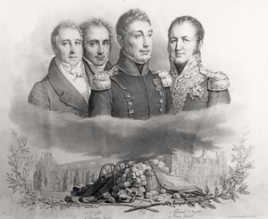 Il governo provvisorio del 29 luglio 1830. Da sinistra a destra: Jacques Lafitte, Casimir Perier, Generale Lafayette e Conte Etienne Maurice Gerard, 1831 da Antoine Maurin