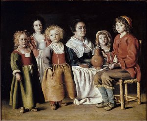 Una donna con cinque bambini da Antoine and Louis and Mathieu  Le Nain