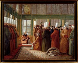 Impero Ottomano: ricevimento di un ambasciatore francese da parte del Gran Visir al servizio del re Luigi XVI in Turchia