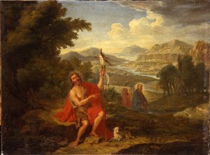 San Giovanni Battista nel deserto che indica Cristo, il fiume Giordano oltre, 1759