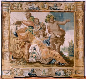 Arazzo fiammingo. Serie Storia di Teseo. Bacco prende Arianna come moglie. Nono arazzo della serie. Modello Anthonis Sallaert. Manifattura Jan Raes il Giovane, Bruxelles. Ca 1630.