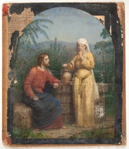 Schizzo a olio per Gesù e la Samaritana al pozzo da Anton Dorph