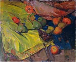Natura morta con frutta su panno verde da Anton Faistauer