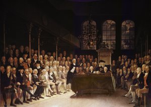 William Pitt si rivolge alla Camera dei Comuni sulla dichiarazione di guerra francese del 1793 da Anton Hickel