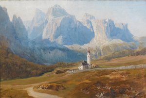 Anton Hlavacek Veduta di Colfosco con il gruppo delle Odle