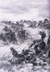 Sconfitta della 14ª Brigata di Cavalleria Russa a Praszysz, da La storia illustrata della guerra mondiale 1914-1915 pub. da Union Berlagsefellfchaft da Anton Hoffman
