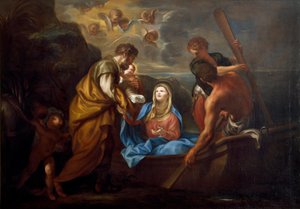 La fuga in Egitto. La Sacra Famiglia si imbarca su una barca