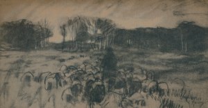 Schizzo di un pastore e il suo gregge, XIX secolo