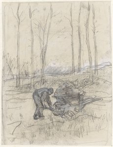 Contadino al lavoro con una carriola nel bosco da Anton Mauve