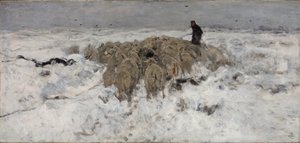 Gregge di pecore con pastore nella neve da Anton Mauve