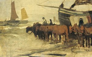 Il varo di una barca da pesca da Anton Mauve