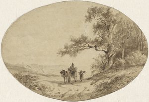 Raccoglitore di legna con cavallo e carro sulla strada da Anton Mauve