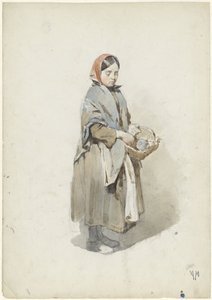 Donna in piedi con scialle e cesta da Anton Mauve