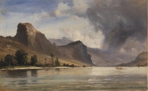 Paesaggio costiero con montagne. Una tempesta in arrivo da Anton Melbye