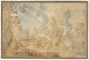 Paesaggio montano con figure, prima metà del 1600