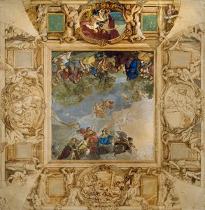 Apollo e Atena premiano i talenti e Minerva affiancata da cariatidi e medaglioni raffiguranti Marte, Venere, Ercole e Cibele da Anton Raphael Mengs