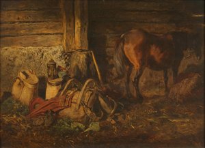 Interno stalla con cavallo da Anton Schrodl