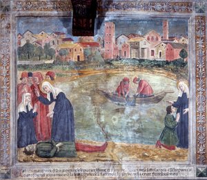 Vita di Santa Francesca Romana: Un uomo è risorto dalla santa dopo essere annegato nel Tevere (affresco) da Antoniazzo Romano