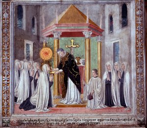 Vita di Santa Francesca Romana: Quando la santa riceveva la Comunione, una sfera luminosa appariva sopra di lei da Antoniazzo Romano