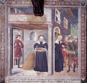 Vita di Santa Francesca Romana: durante una grave carestia nel 1402, Francesca dona tutto il suo grano ai poveri da Antoniazzo Romano