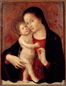 Vergine con bambino. Dipinto su legno di Antonio Aquili detto Antoniazzo Romano (attivo intorno al 1461-1508) Genova, Galleria di Palazzo Bianco