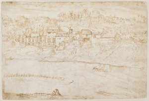 Vista del colle Gianicolo visto dal Tevere (recto) da Antonie van den Wyngaerde