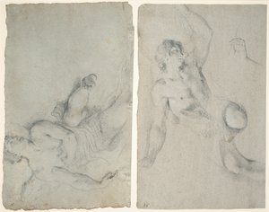 Un angelo in volo e un angelo che si china con il braccio alzato