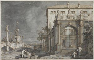 Capriccio: Un Palazzo con un Cortile sulla Laguna da Giovanni Antonio Canal