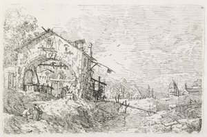 Vedute: Una Donna che Disegna Acqua sotto un Arco, 1735-1746 da Giovanni Antonio Canal