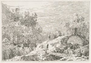 Vedute: paesaggio montano con cinque ponti, 1735-1746 da Giovanni Antonio Canal