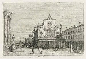 Vedute: Tre colonne e una statua sulla costa del mare, 1735-1746 da Giovanni Antonio Canal